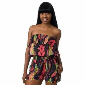 Ruffle tube romper with side pockets