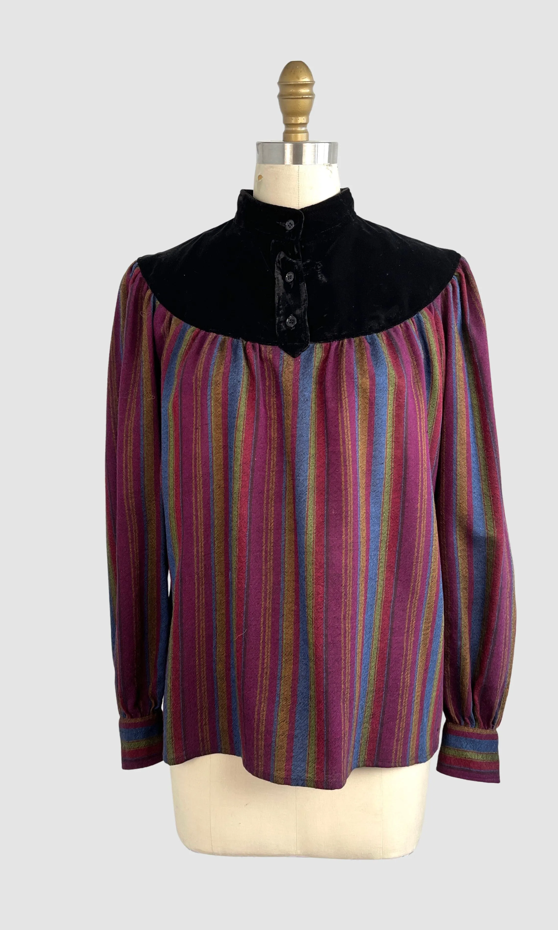 SAINT LAURENT Rive Gauche Vintage 70s Stripe Blouse, Size 38 Small / Medium