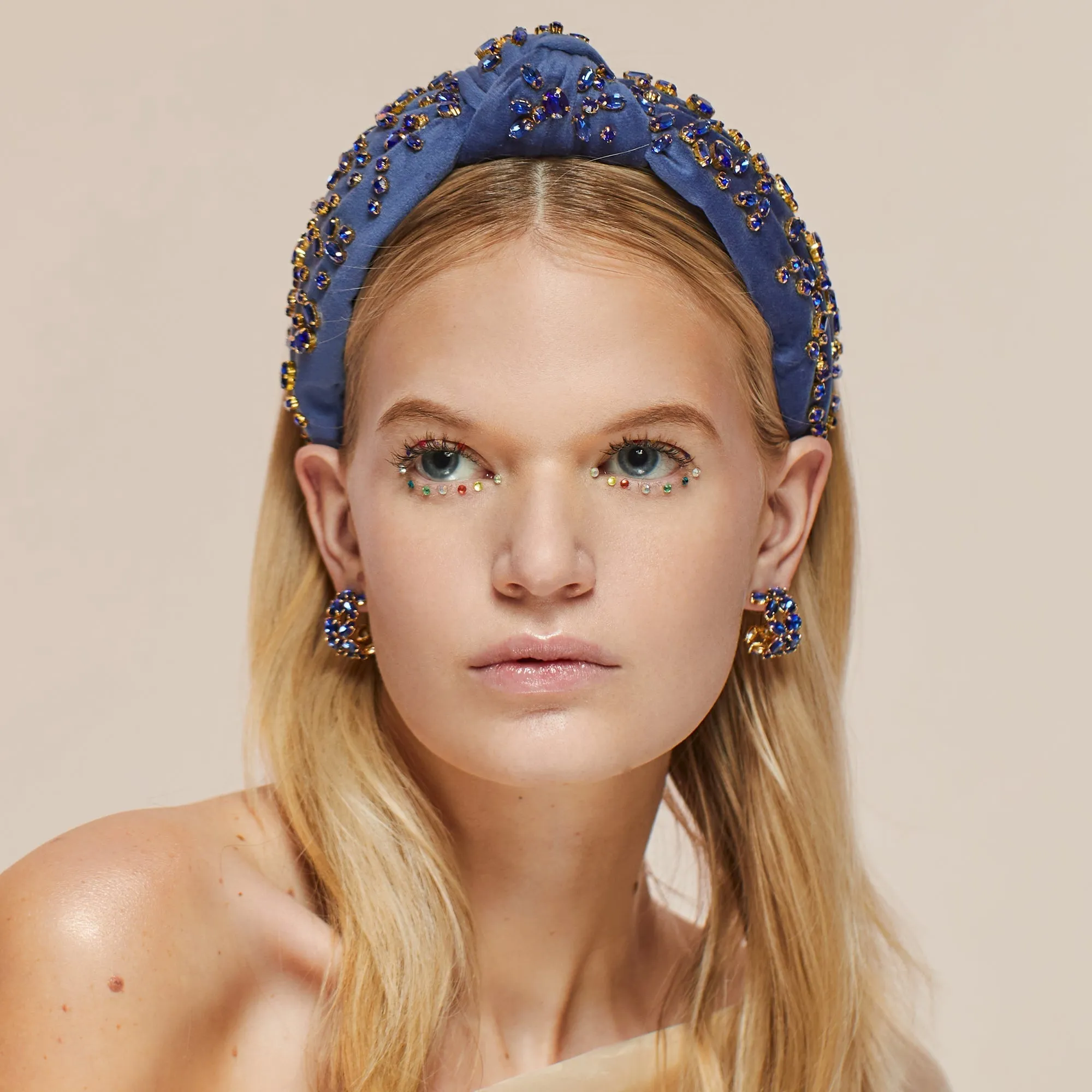 SEPTEMBER SAPPHIRE MIXED CRYSTAL VELVET KNOTTED HEADBAND