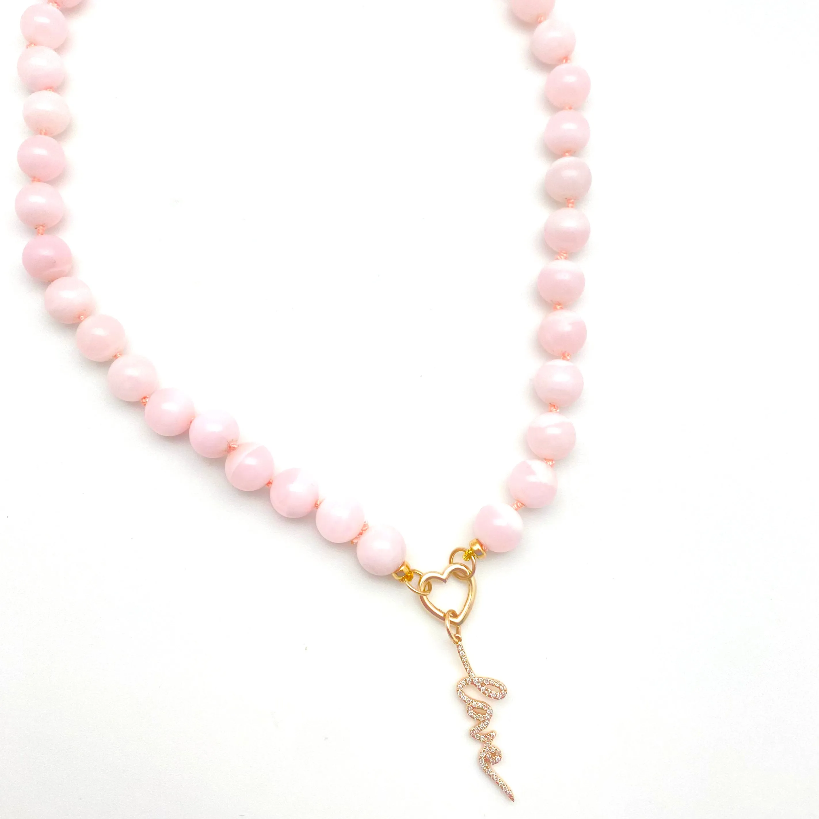 Serpentine Strand - Handknotted Pink Mangano Calcite Round