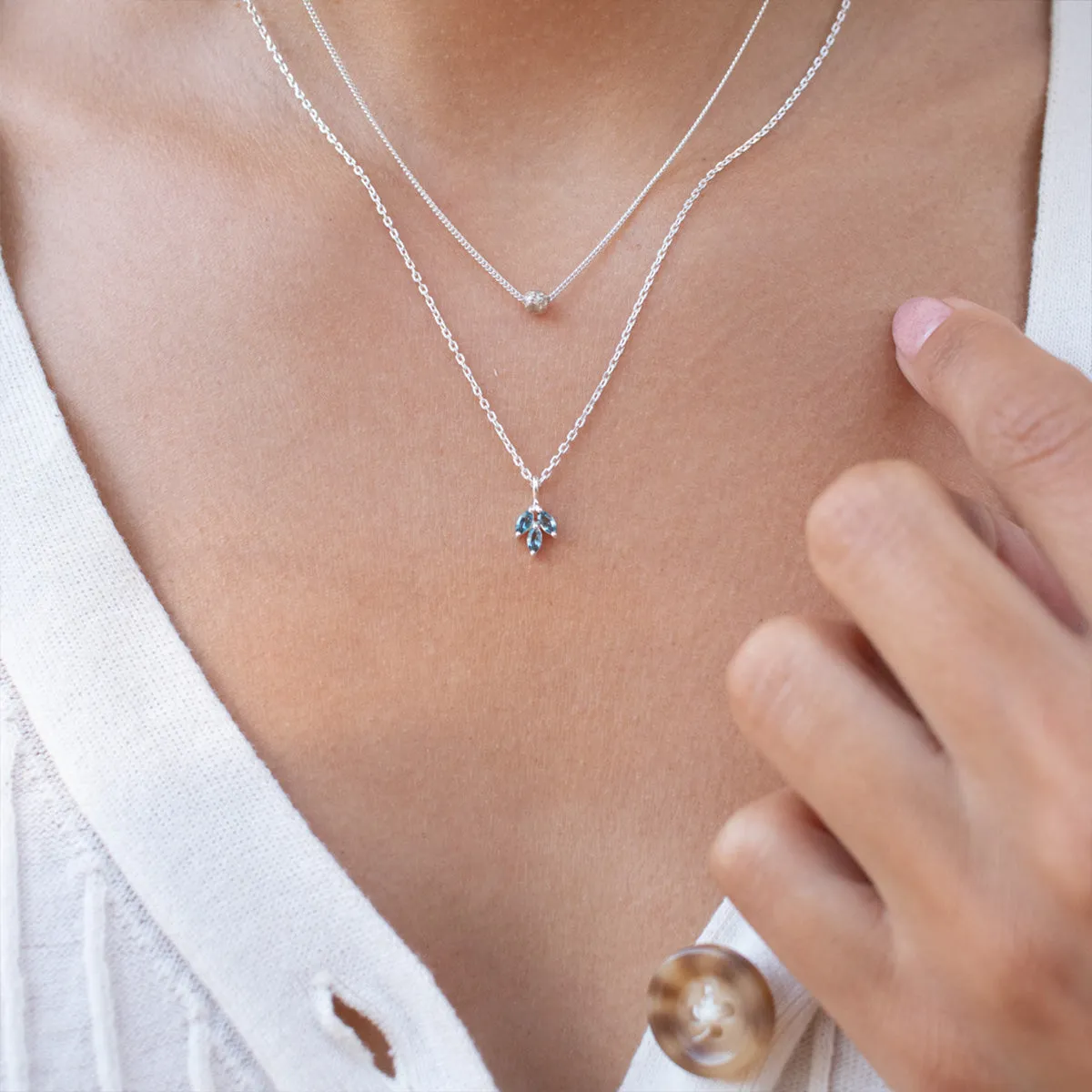 Silver Blue Topaz Leaf Necklace