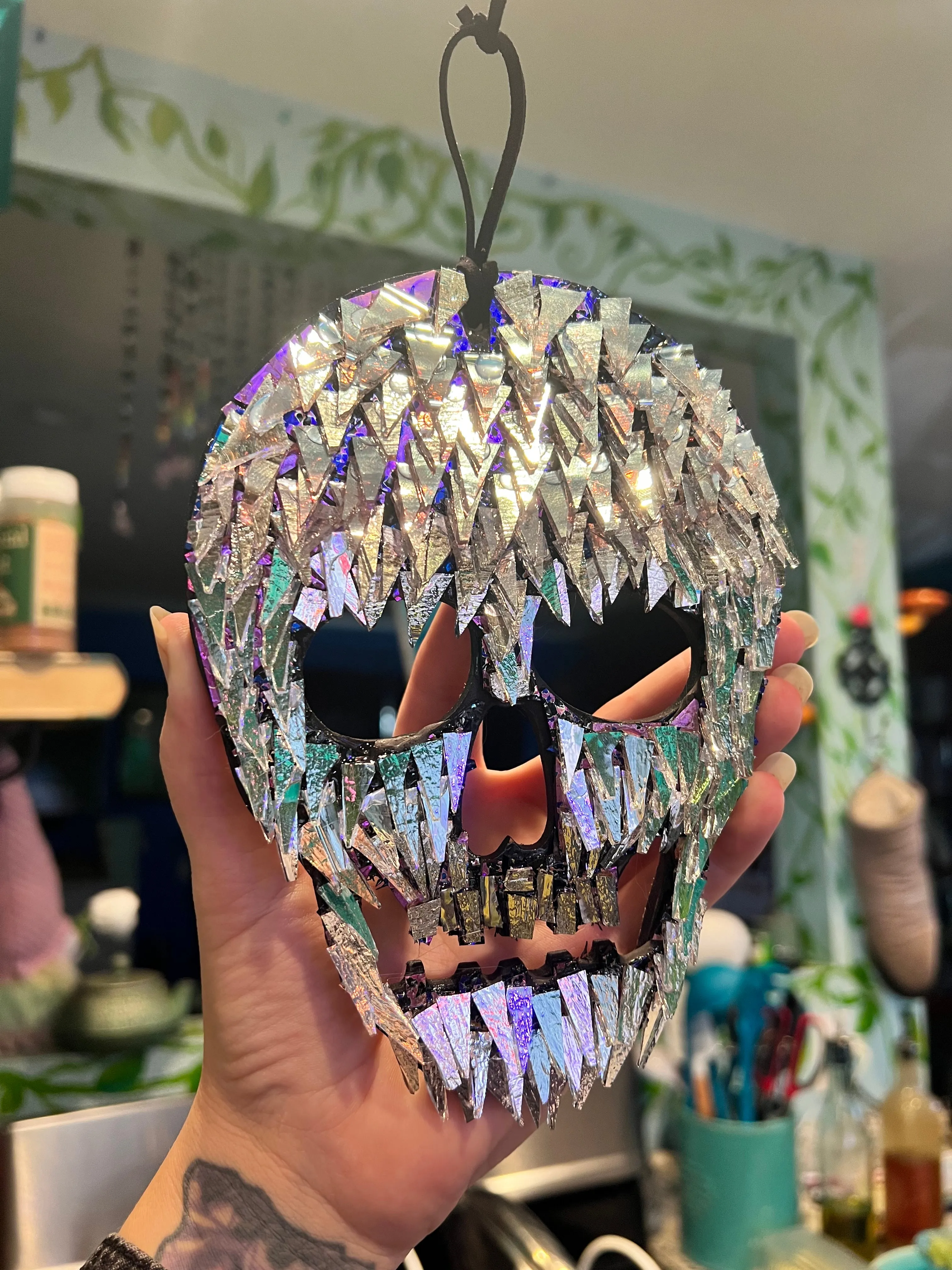 Silver Dichroic glass mosaic  Skull 