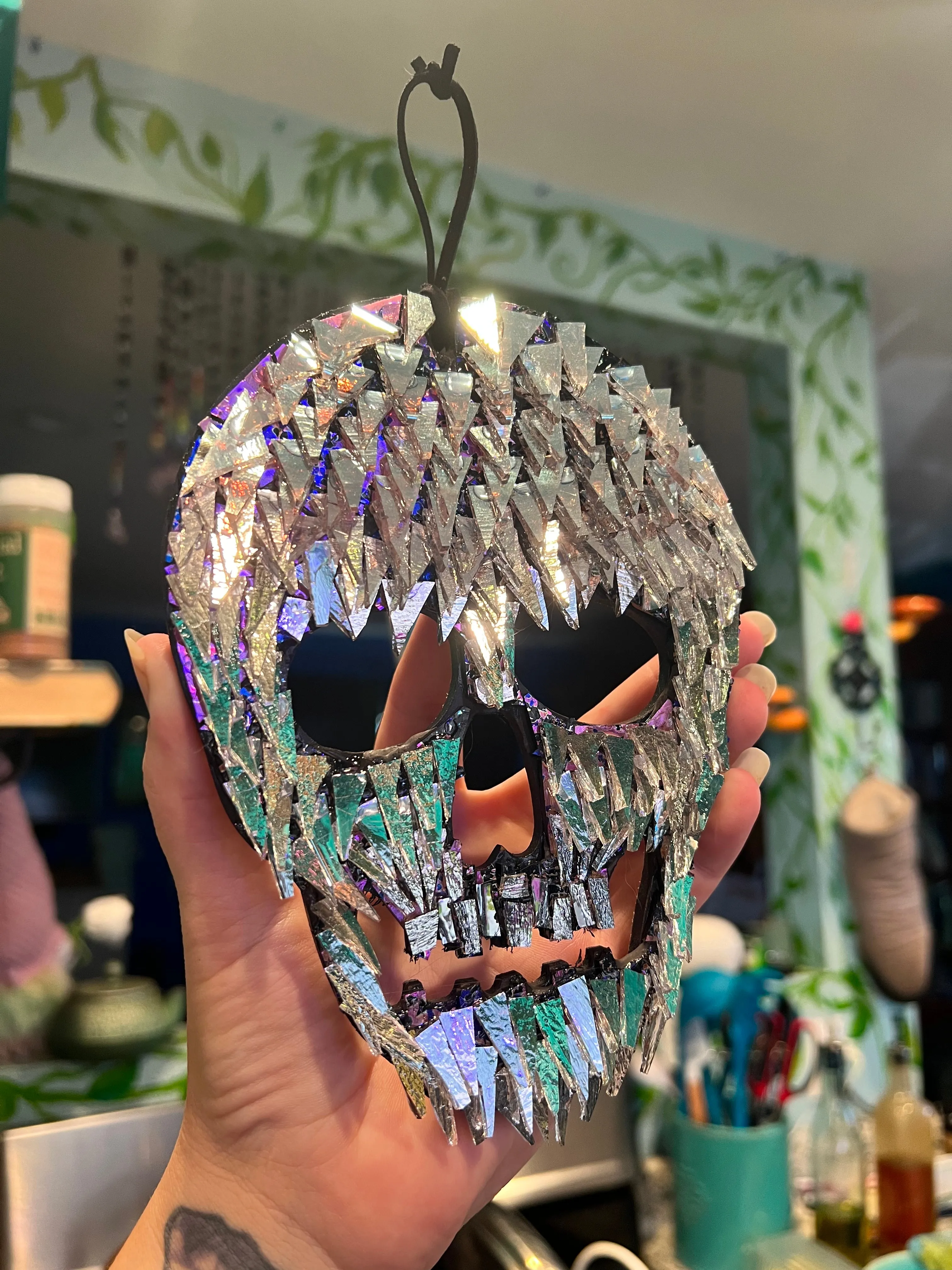 Silver Dichroic glass mosaic  Skull 