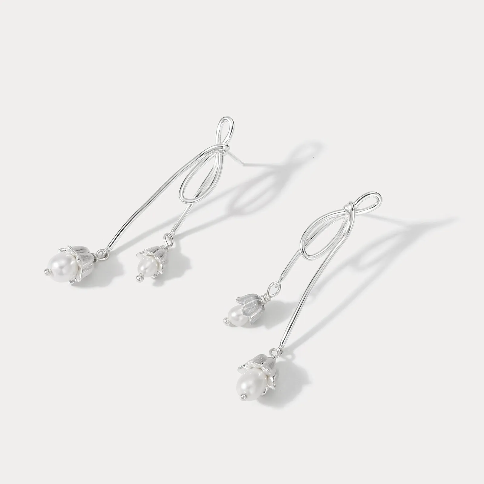 Silver Lily Of The Valley Bow Earrings