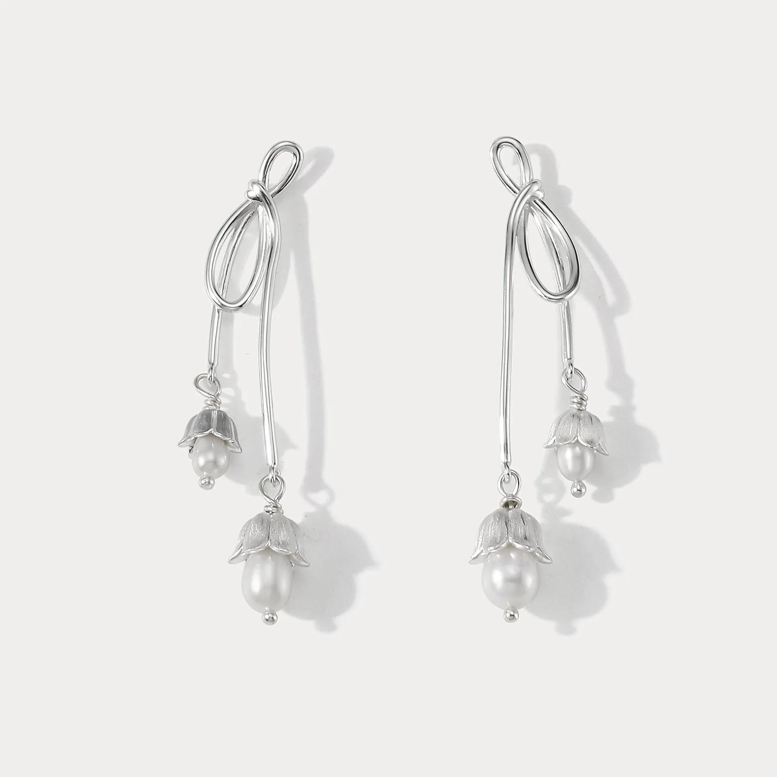 Silver Lily Of The Valley Bow Earrings