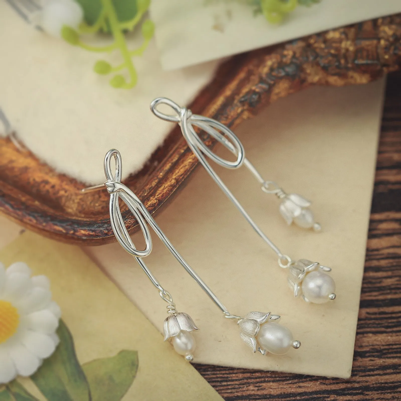 Silver Lily Of The Valley Bow Earrings