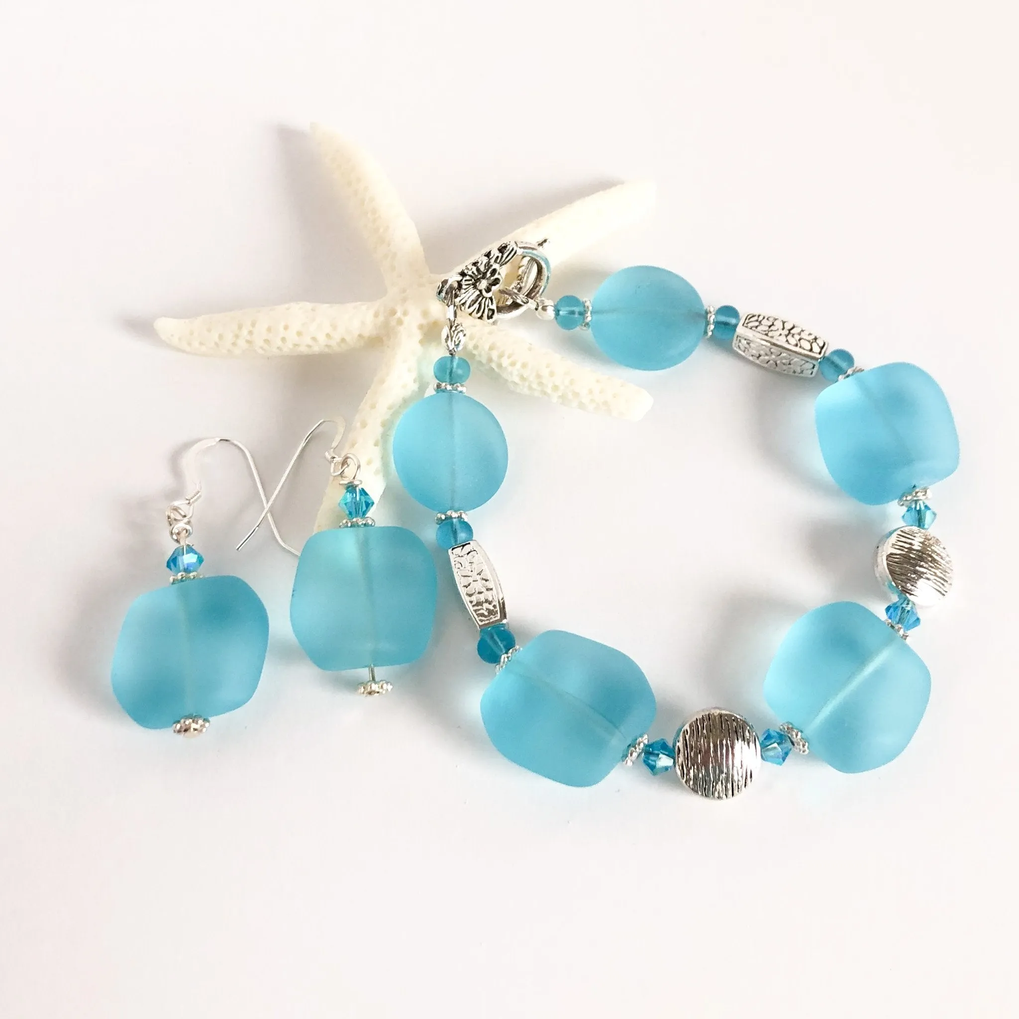 Sky Blue Sea Glass Earrings