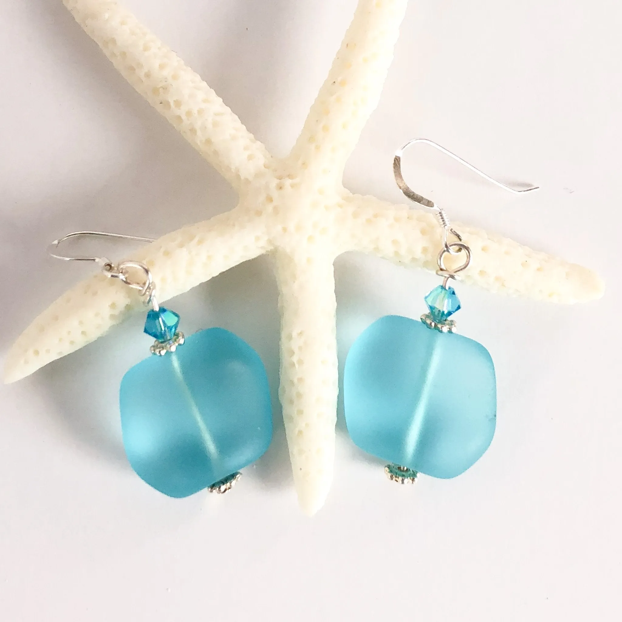 Sky Blue Sea Glass Earrings