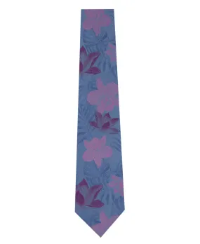 Sky Blue Silk Tie with Pink Floral