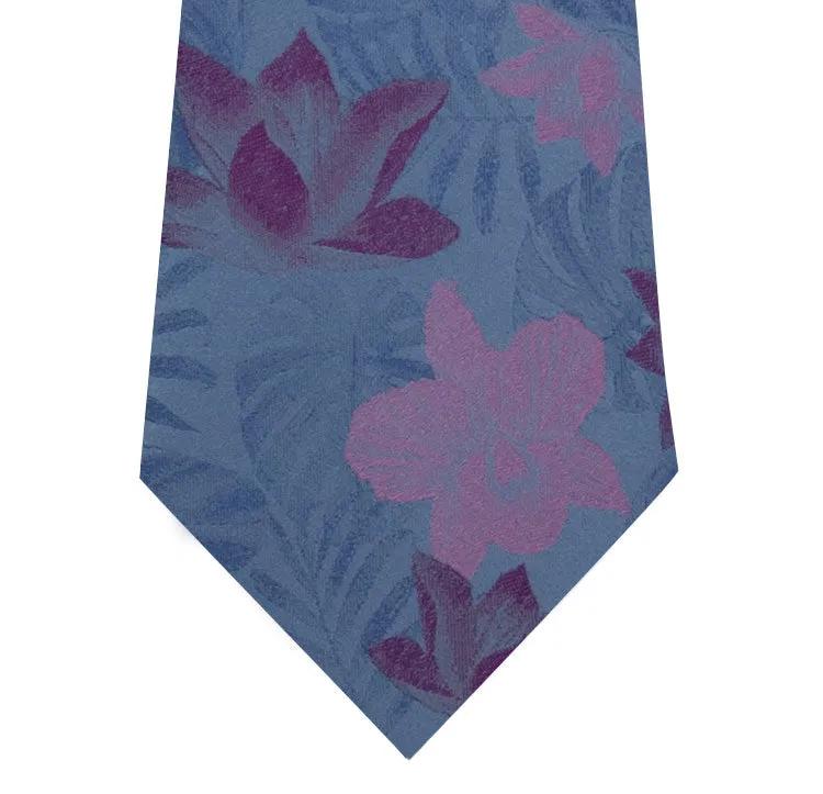 Sky Blue Silk Tie with Pink Floral