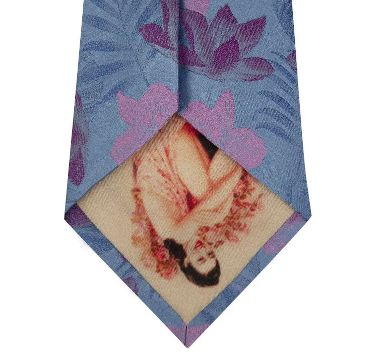 Sky Blue Silk Tie with Pink Floral