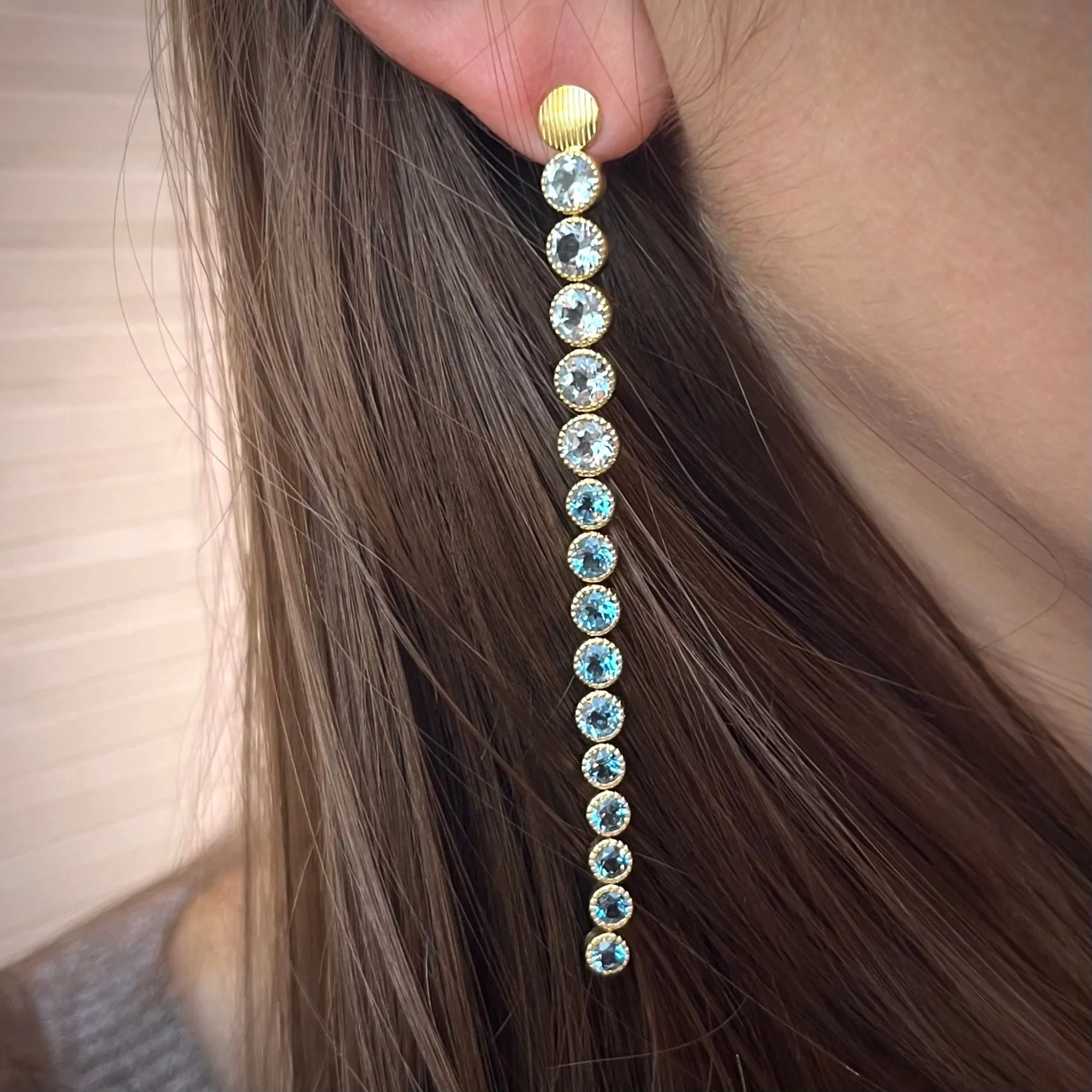 SLOANE STREET 18K YELLOW GOLD BUBBLE BLUE TOPAZ OMBRE EARRINGS