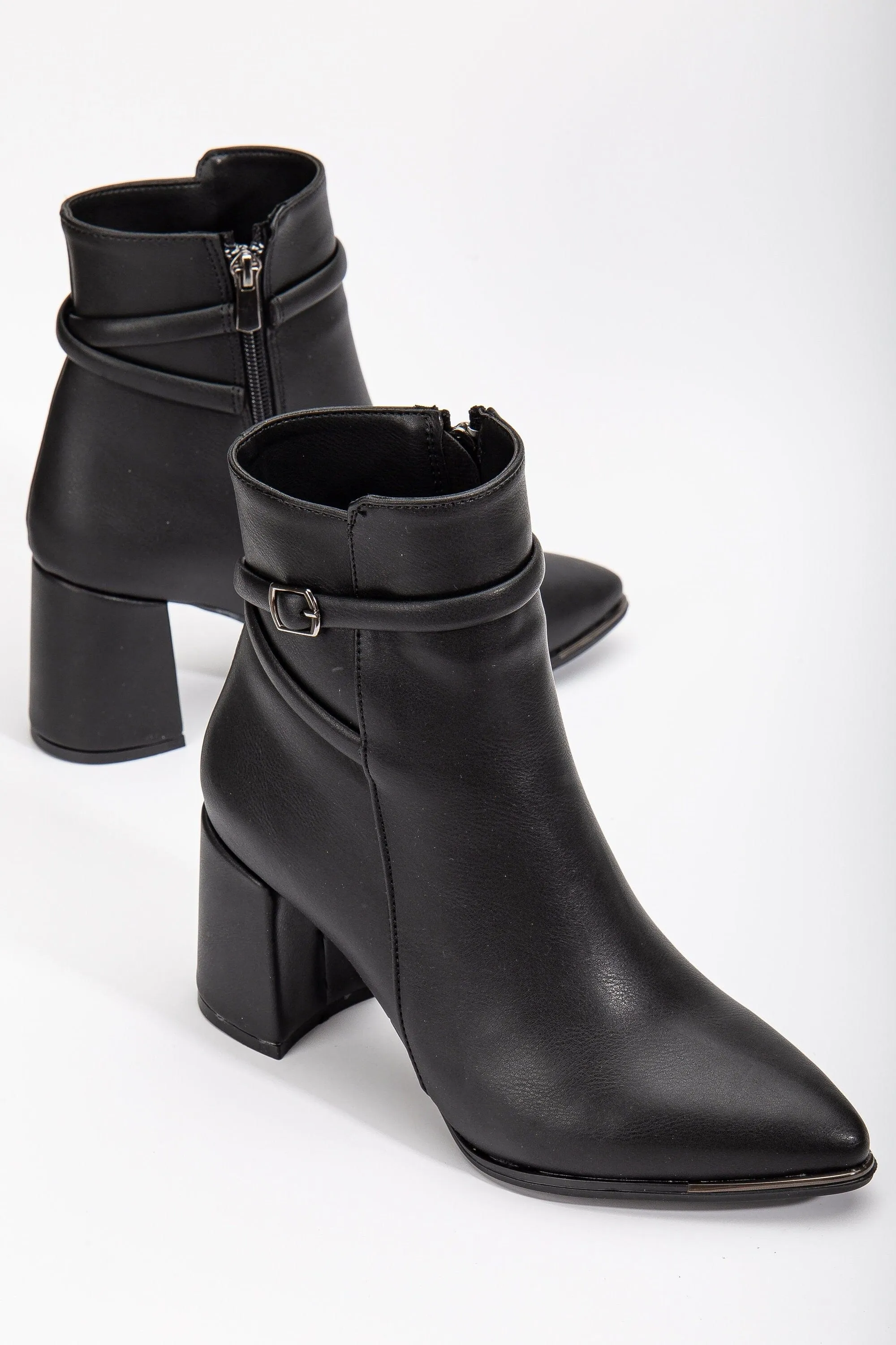 Solange Vegan Suede Heeled Ankle Boots | Black