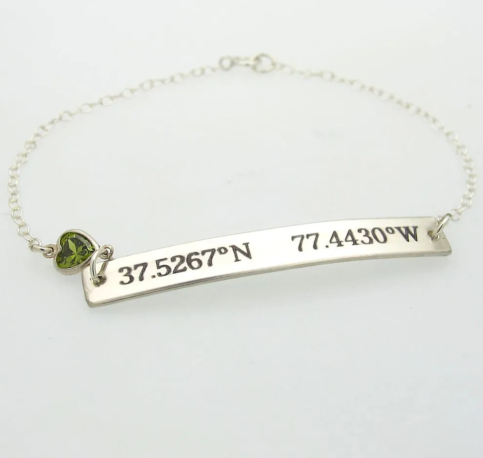 Sterling Silver Latitude Longitude Bracelet