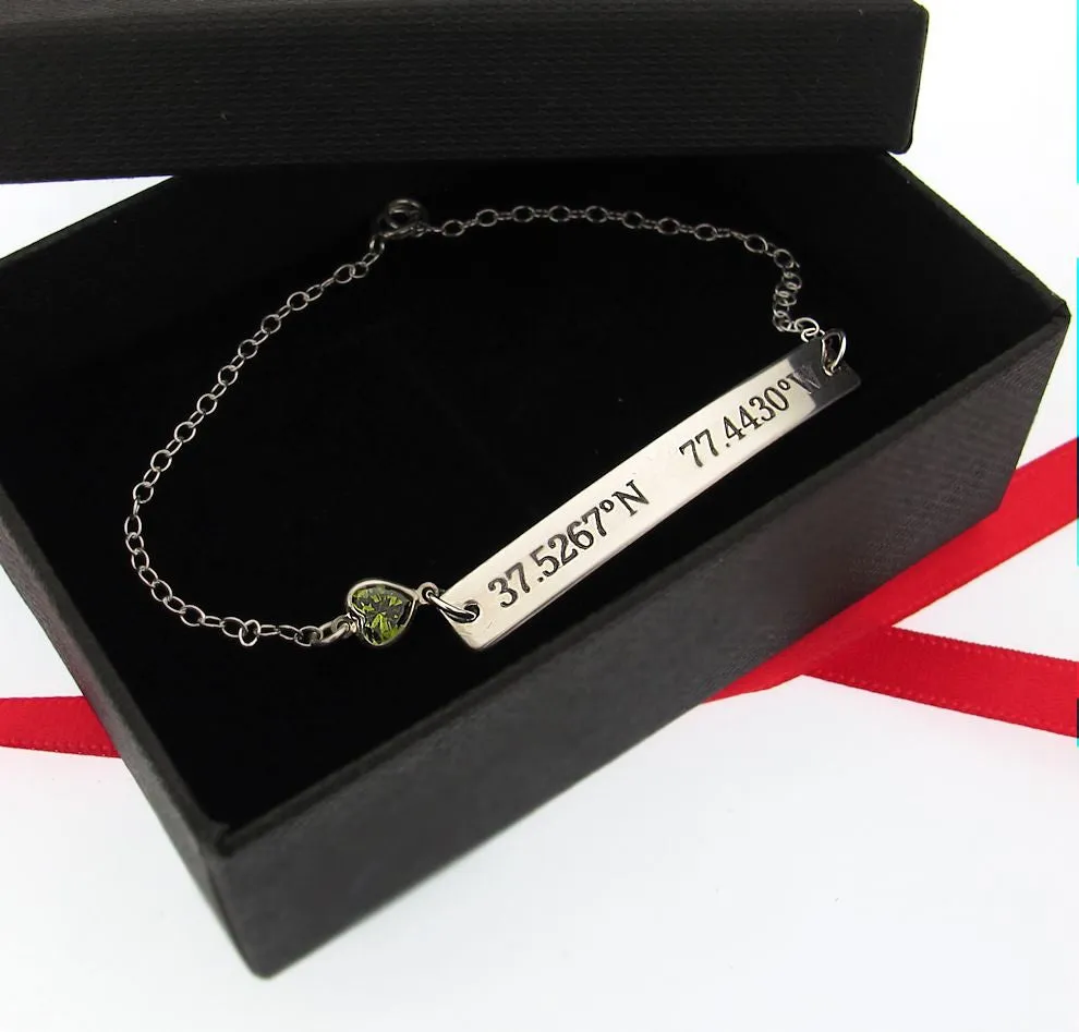 Sterling Silver Latitude Longitude Bracelet