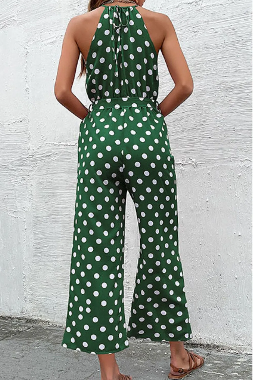 Sunset and Swim Polka Dot Grecian Wide Leg Jumpsuit