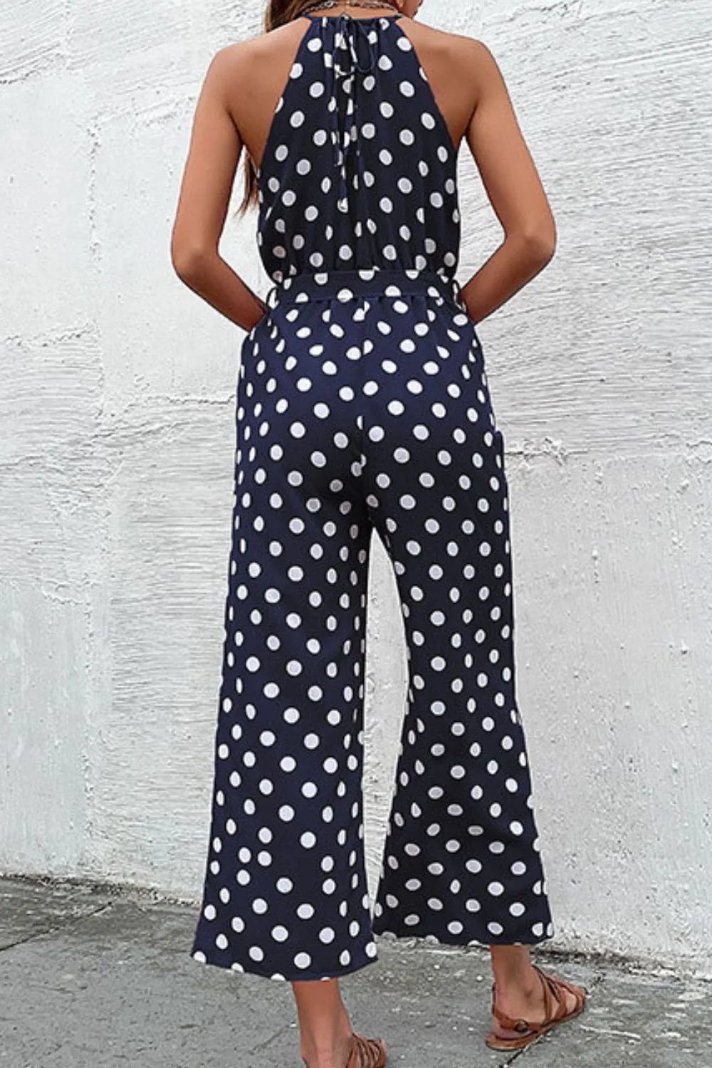 Sunset and Swim Polka Dot Grecian Wide Leg Jumpsuit