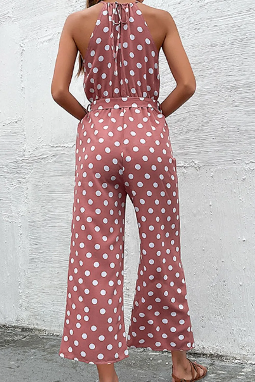 Sunset and Swim Polka Dot Grecian Wide Leg Jumpsuit