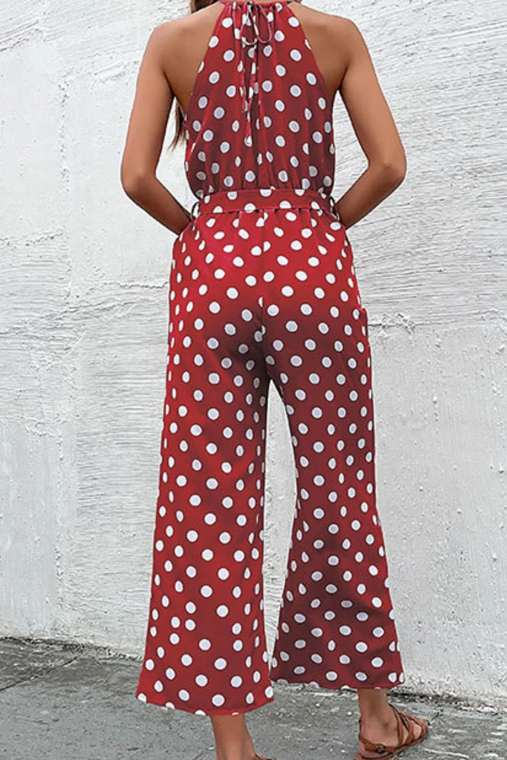 Sunset and Swim Polka Dot Grecian Wide Leg Jumpsuit