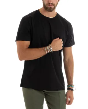 T-shirt Uomo Filo Di Scozia Basic Leggera Tinta Unita Nero Girocollo Casual GIOSAL-TS2979A