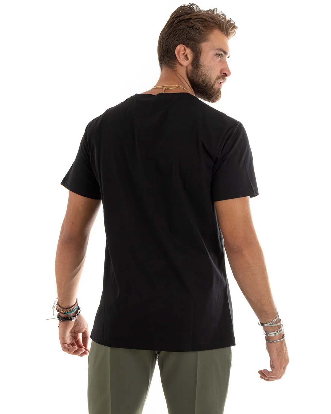 T-shirt Uomo Filo Di Scozia Basic Leggera Tinta Unita Nero Girocollo Casual GIOSAL-TS2979A