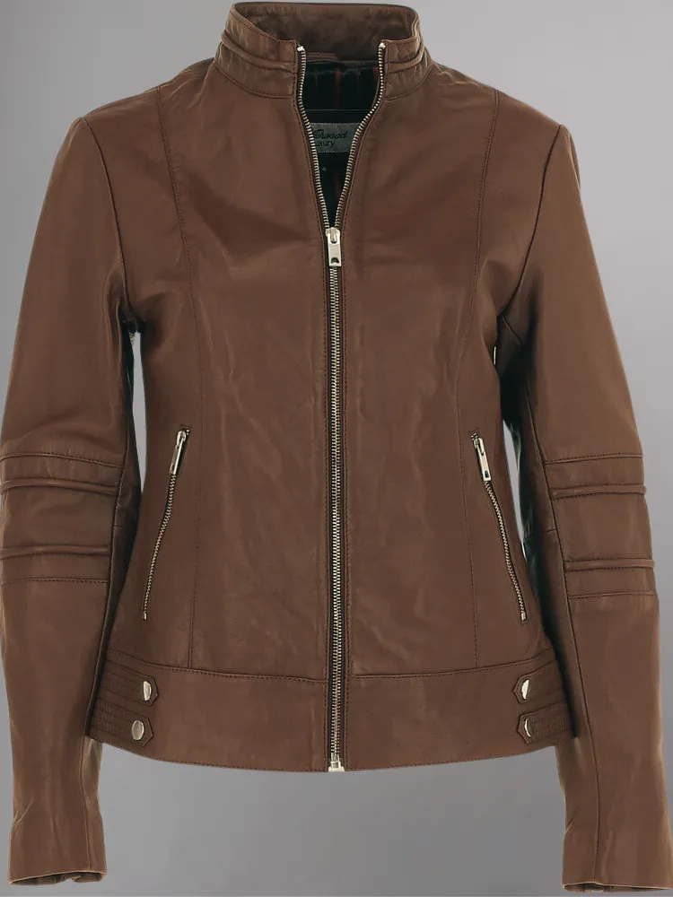 Tan Brown Women Biker Leather Jacket