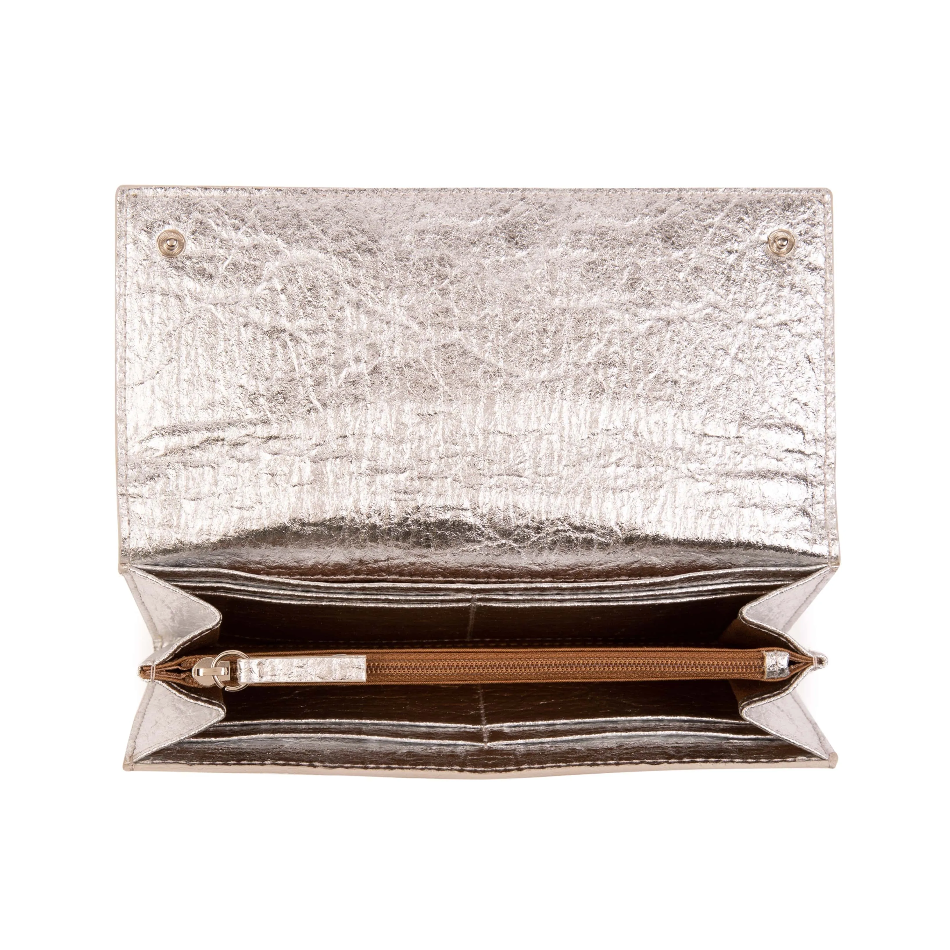 The Cosette  Piatex Vegan Leather Continental Wallet | Silver