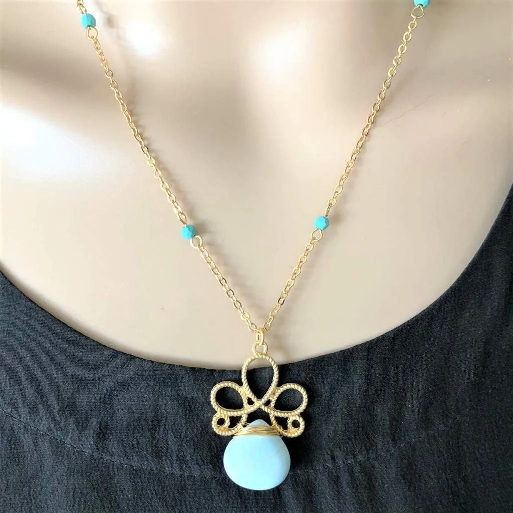 Turquoise Stone Flower Pendant Necklace