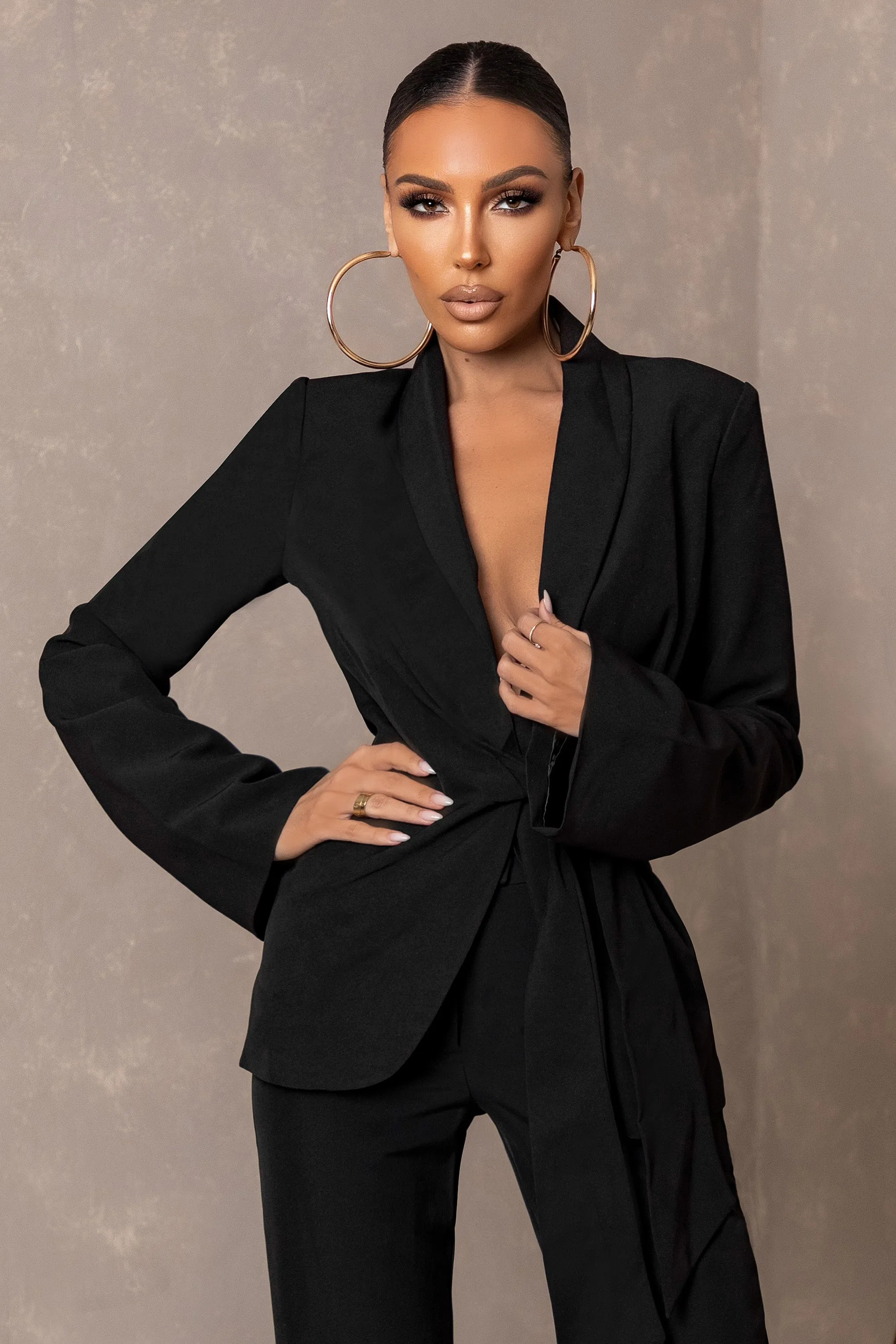 Undeniable | Black Tie Wrap Detail Relaxed Blazer