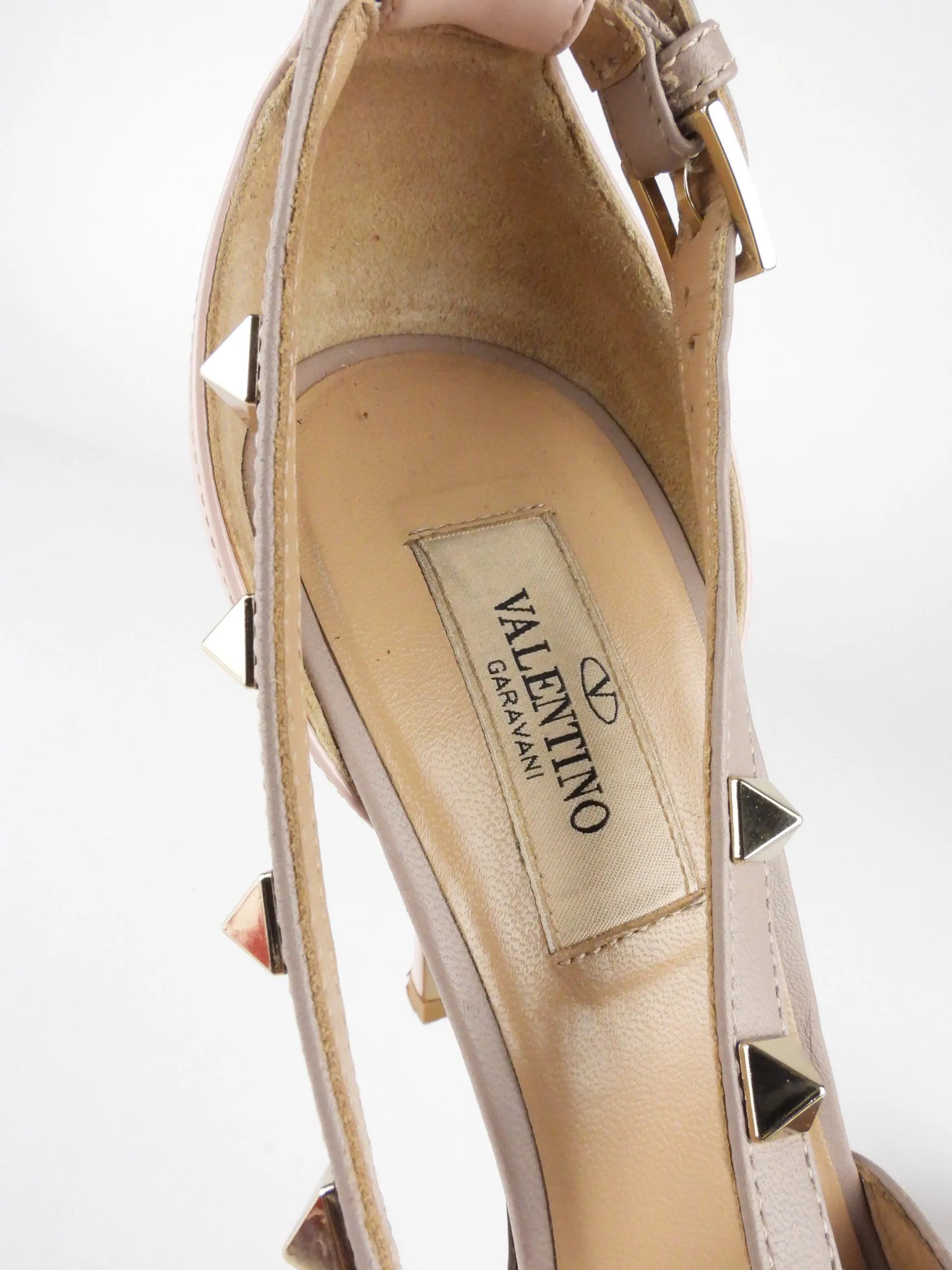 Valentino Blush Pink and Taupe Patent Leather Rockstud Stiletto Heel Pumps - 38.5