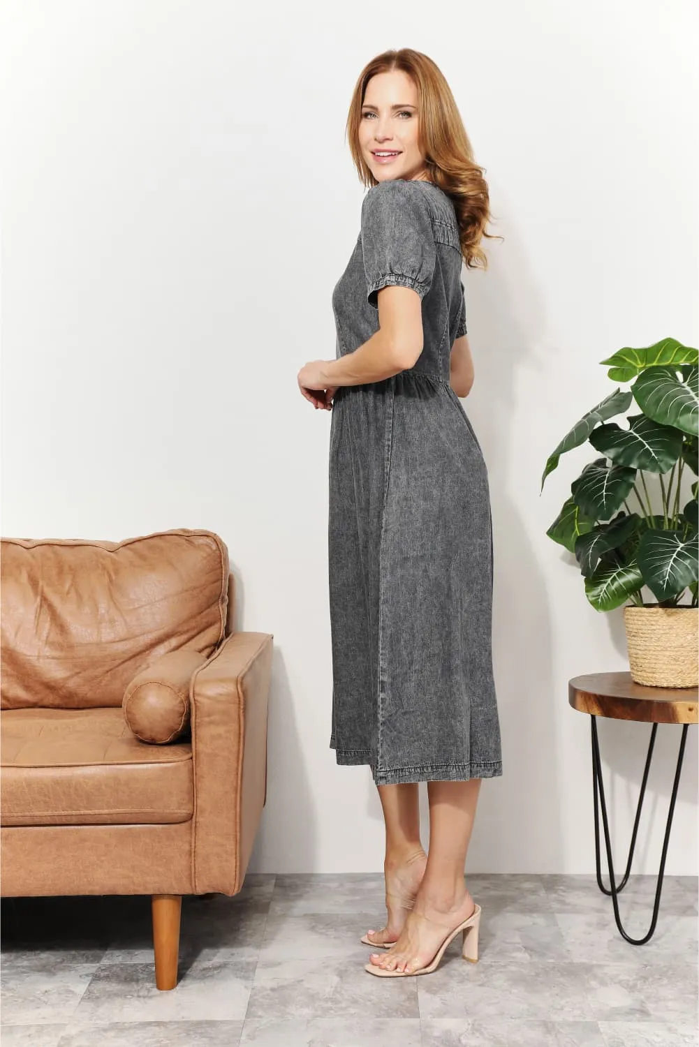 Washed Chambray Midi Dress