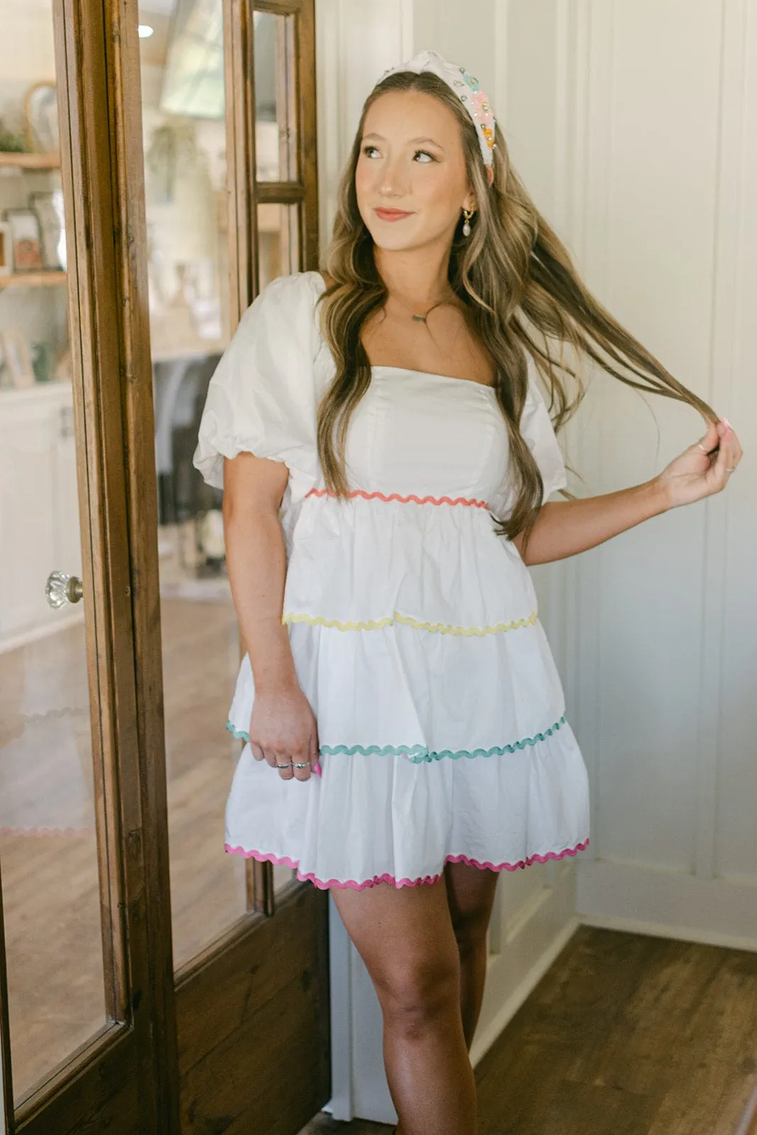 White Poplin Tiered Ruffle Color Dress