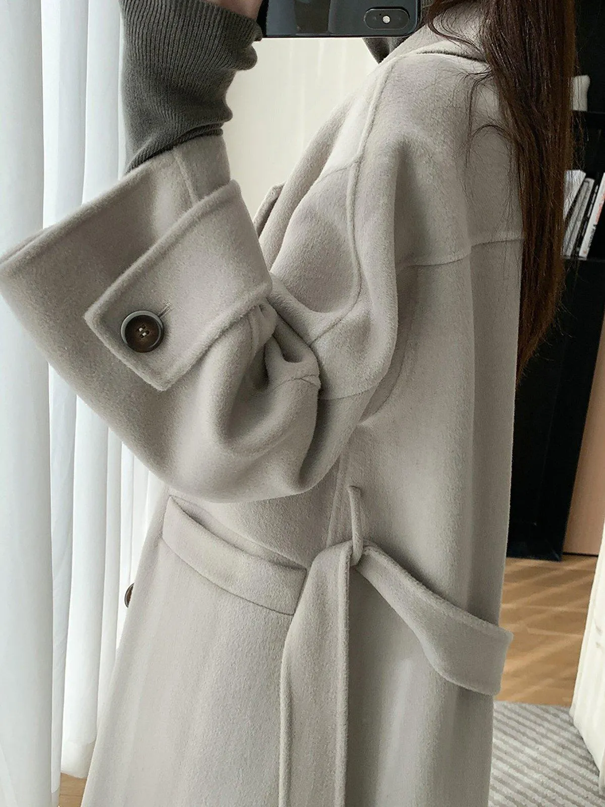 Women Double faced Wool Long Coat,Orange Long Wool Coat,Belted Wool Overcoat,Grey Wool Long Coat,Winter Coat Women,Oversize Maxi Wool Coat