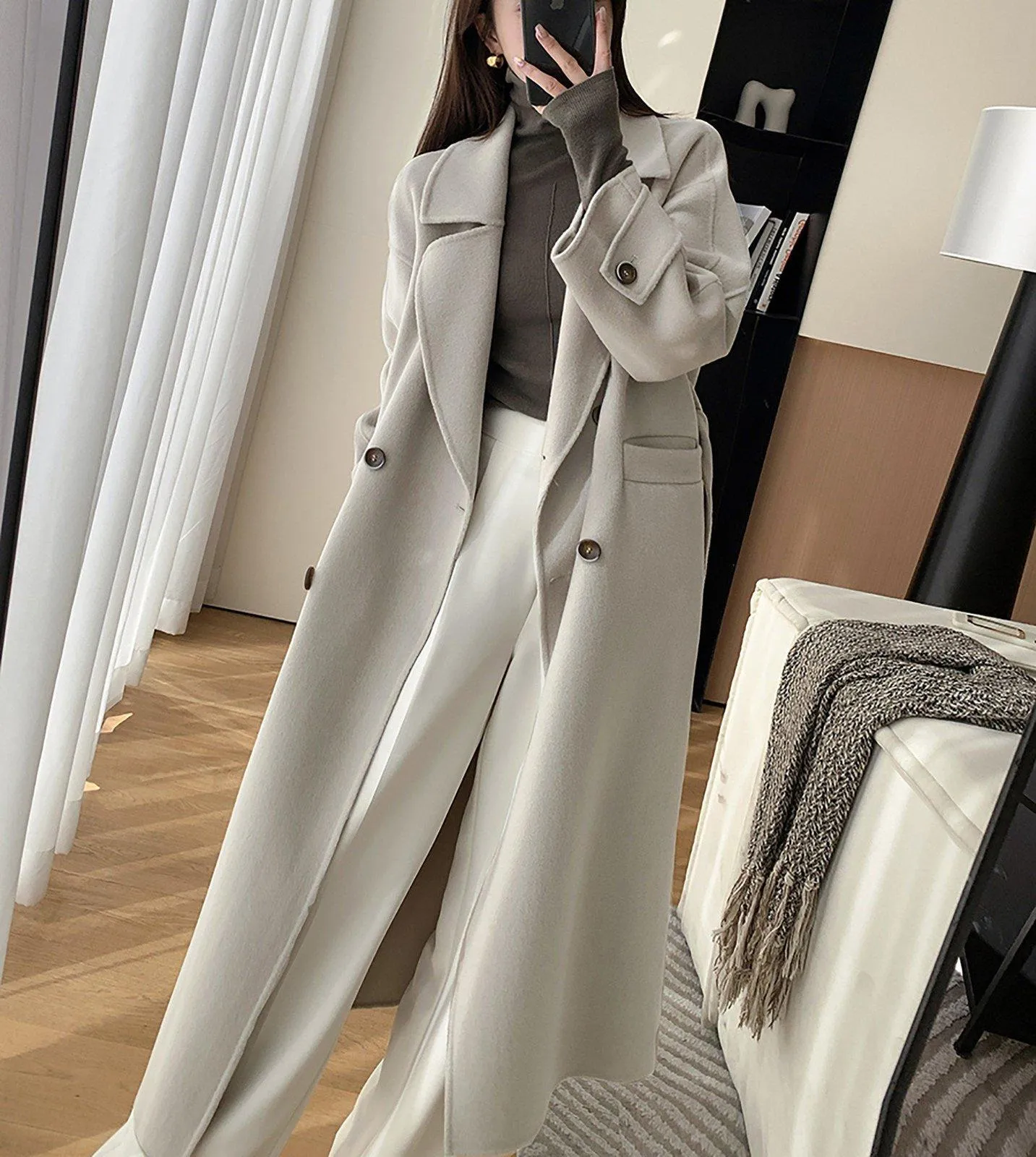 Women Double faced Wool Long Coat,Orange Long Wool Coat,Belted Wool Overcoat,Grey Wool Long Coat,Winter Coat Women,Oversize Maxi Wool Coat