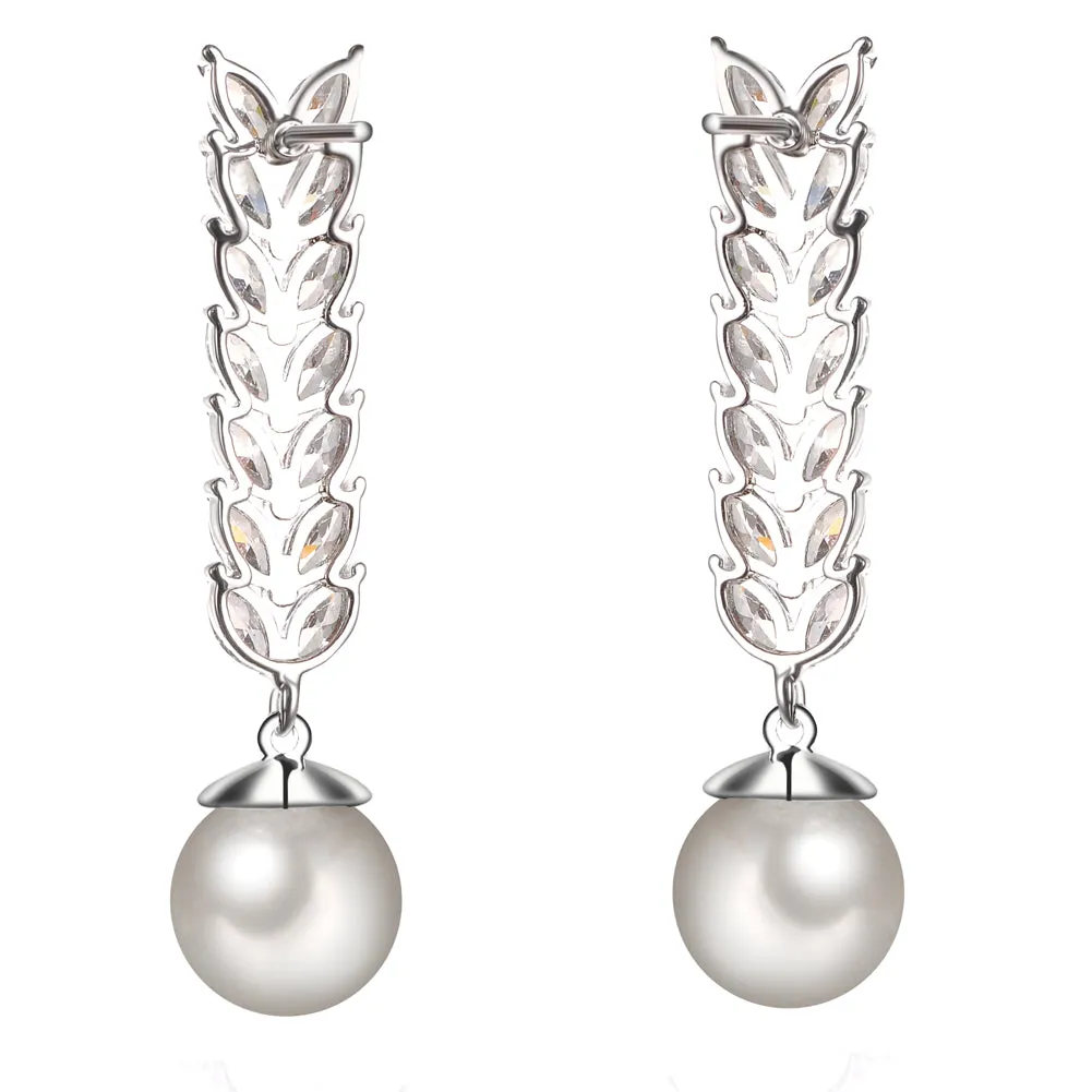 Women's Fashion CZ Bridal Wedding Pearl Earring